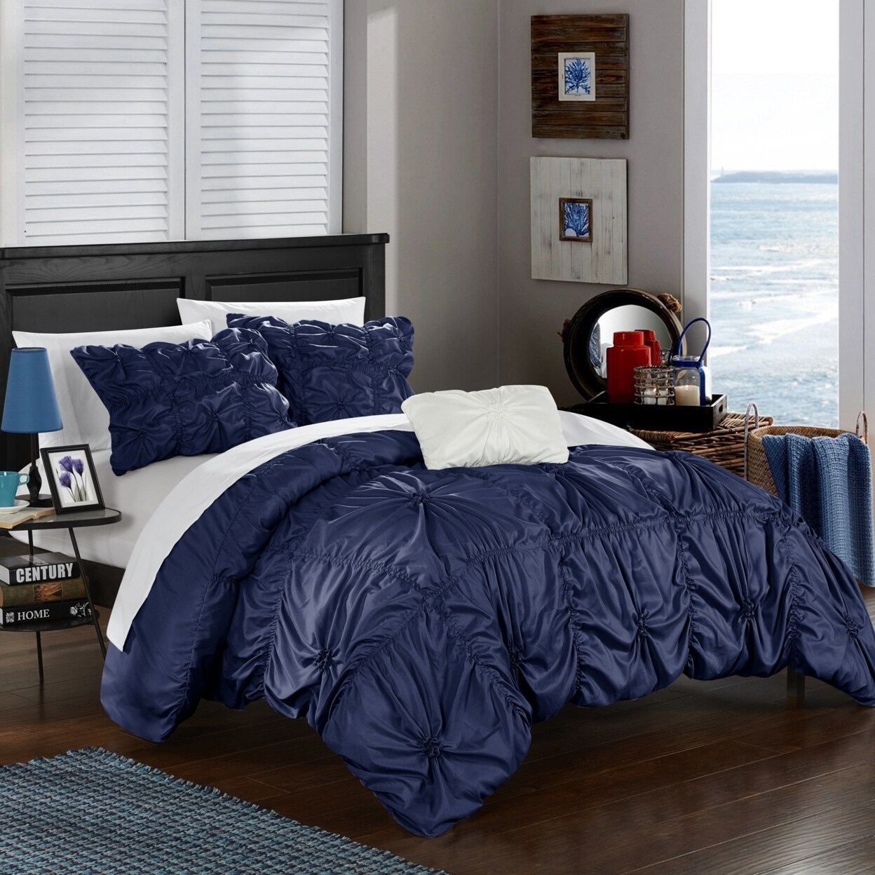 Chic Home   4 Piece Zach Floral Pinch Pleat Ruffled Designer Embellished Duvet Cover Set