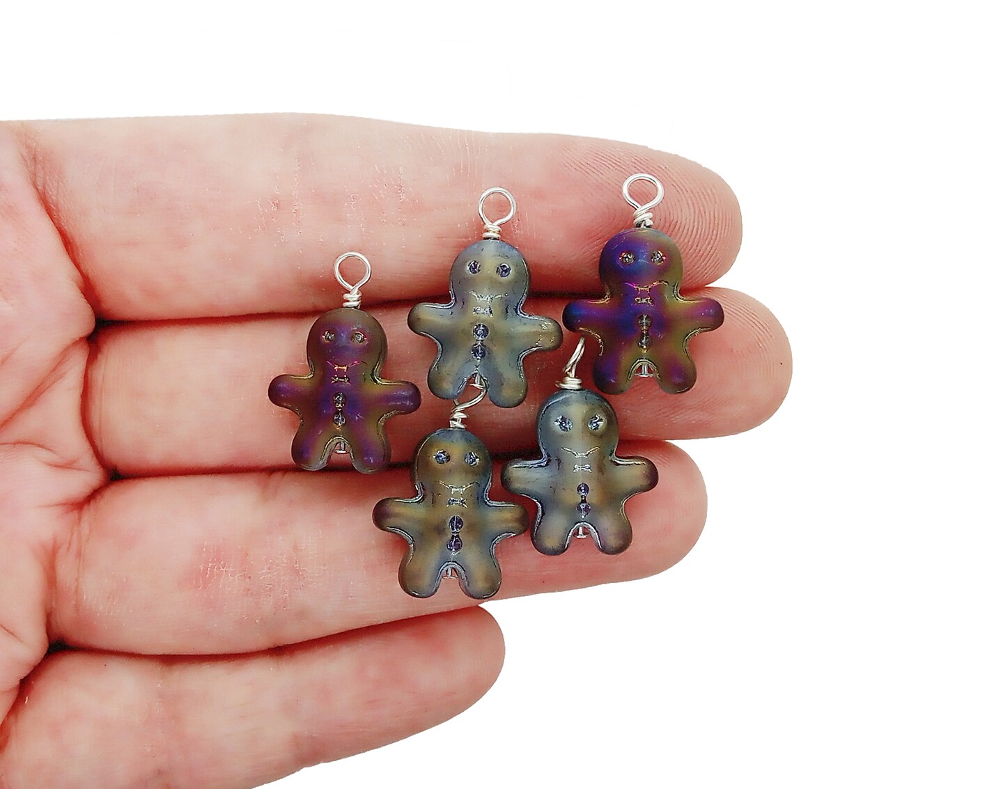 Gingerbread Man Charms, 10 pieces, Glass Bead Dangles in Christmas Cookie Shapes, Adorabilities