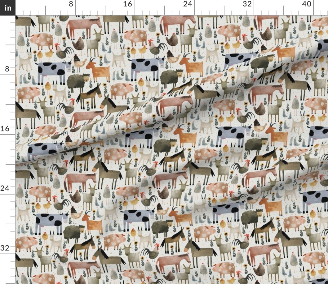 Horses Donkeys Cows Rooster Ranch Whimsical Sheep Pig Sunflowers Custom Printed Fabric by Spoonflower Various Fabrics by the Yard or Fat Quarter