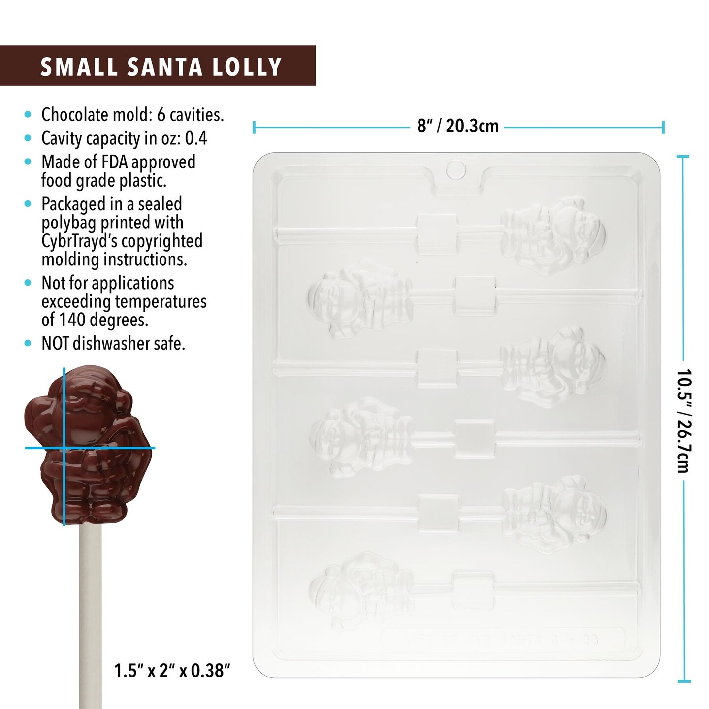 Chocolate Mold Small Santa Lolly