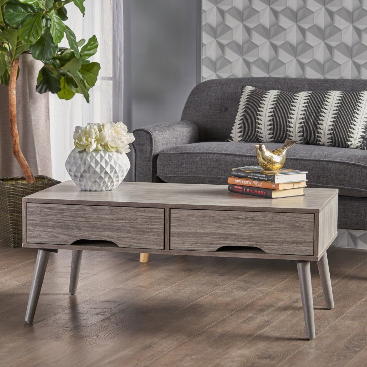 GDFStudio Naomi Mid Century Modern Finished Fiberboard Coffee Table