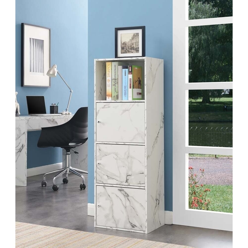 Convenience Concepts Xtra Storage 3 Door Cabinet, White Marble
