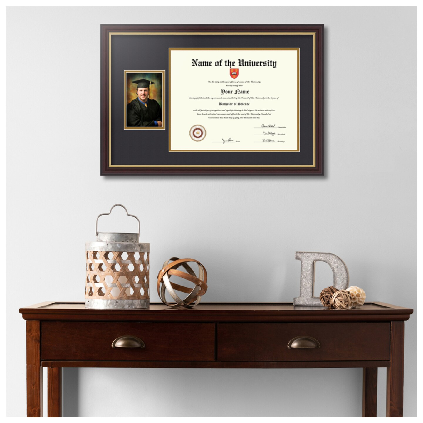 ArtToFrames 11x14 inch Diploma Frame with 6" x 8" Inch Image Opening - Framed with Black and Gold Mats, Comes with Regular Acrylic and Sawtooth Hanger for Wall Hanging (DT-11x14)