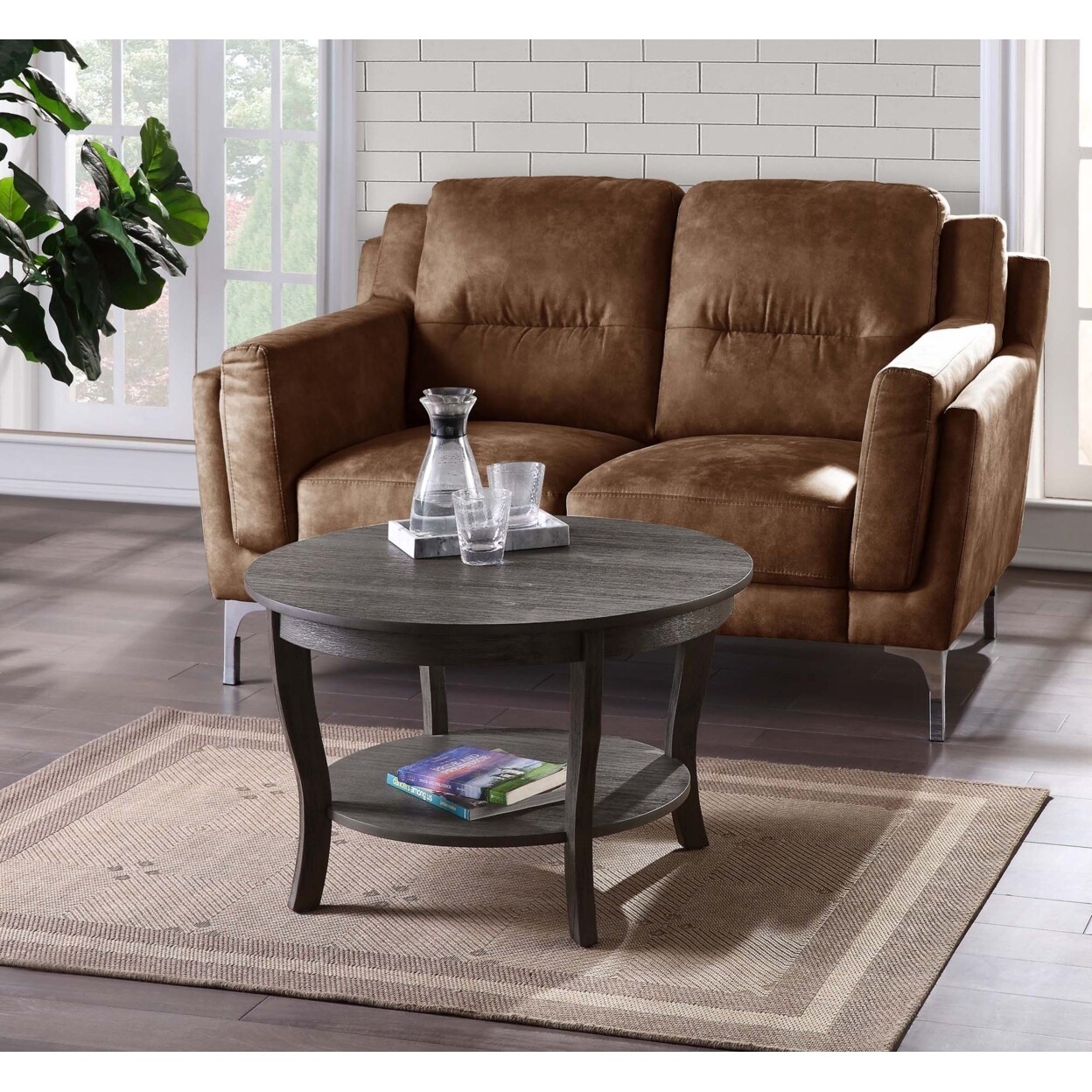 Convenience Concepts American Heritage Round Coffee Table, Dark Gray Wirebrush