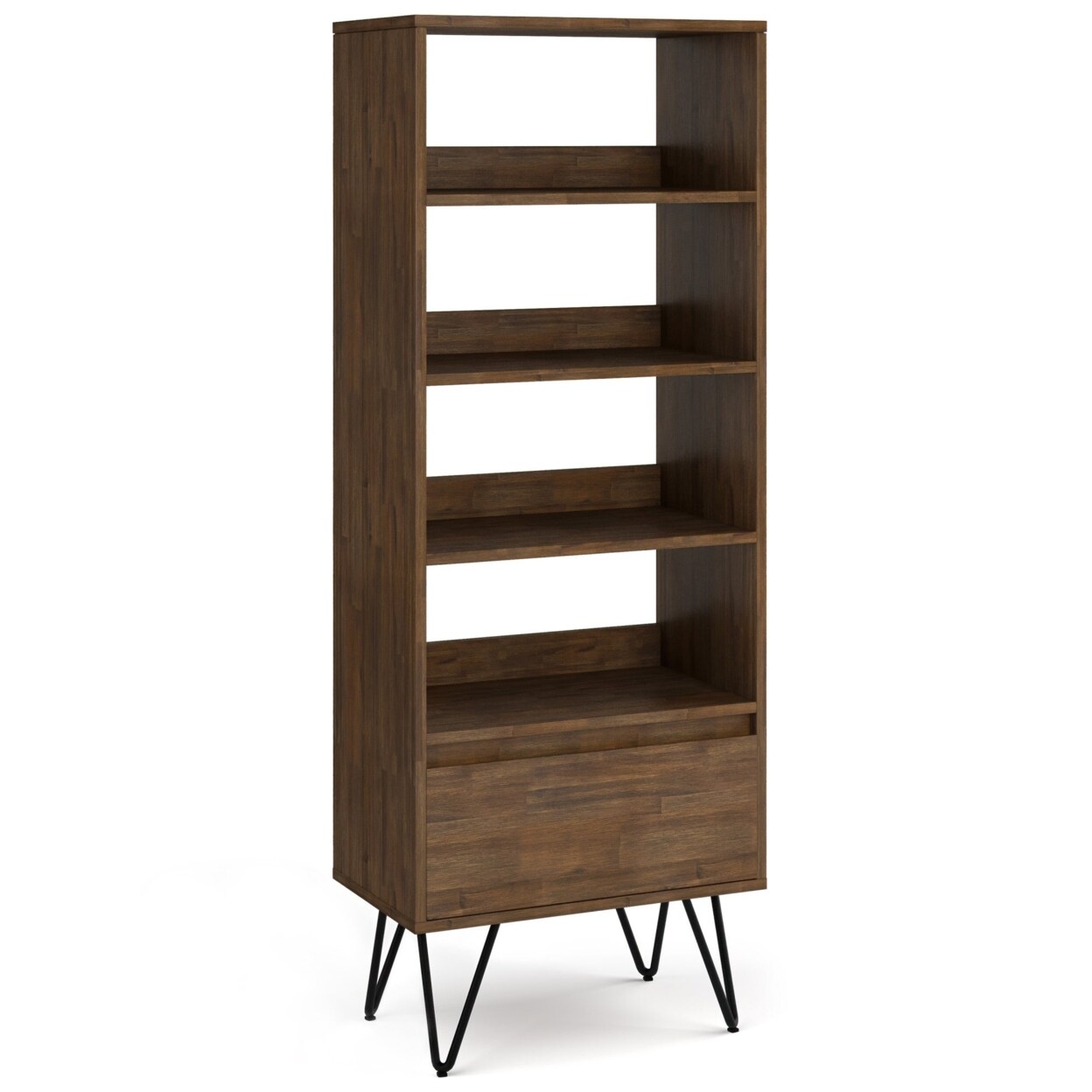 Simplihome Chase Solid Acacia Wood And Metal 24&#x22; Rectangle Modern Tall Bookcase