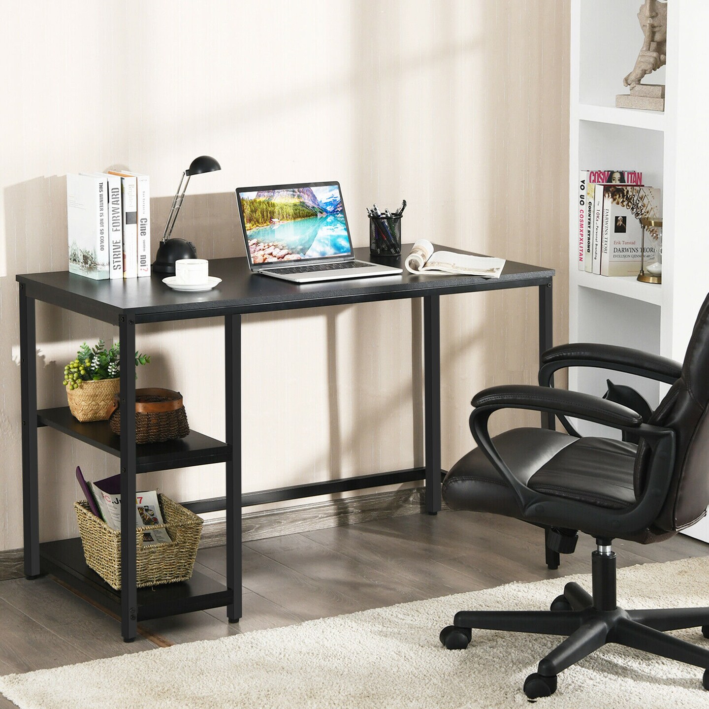 Costway 47&#x27;&#x27; Computer Desk Office Study Table Workstation Home w/ Adjustable Shelf Rustic Black/Coffee/Brown
