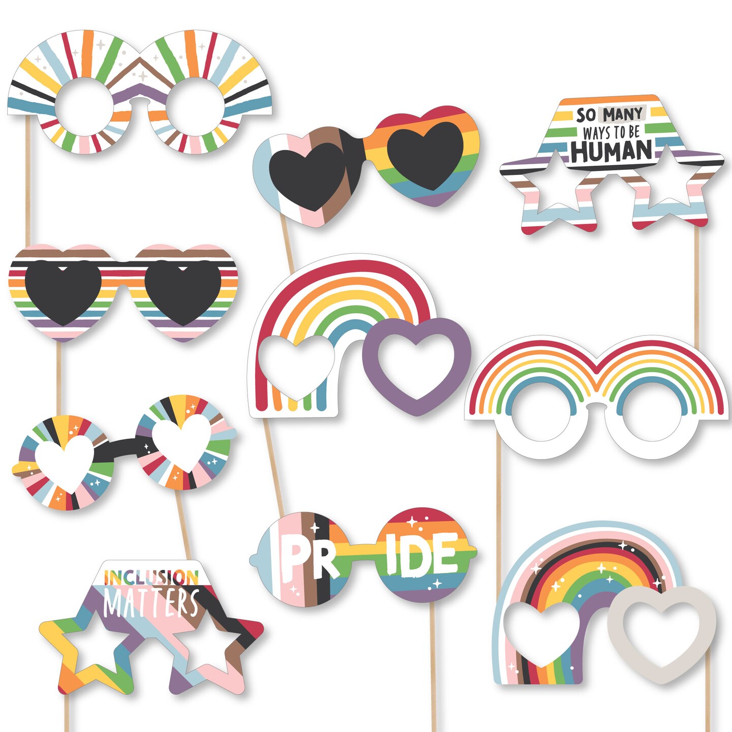Big Dot of Happiness So Many Ways to Be Human Glasses - Paper Card Stock Pride Party Photo Booth Props Kit - 10 Count