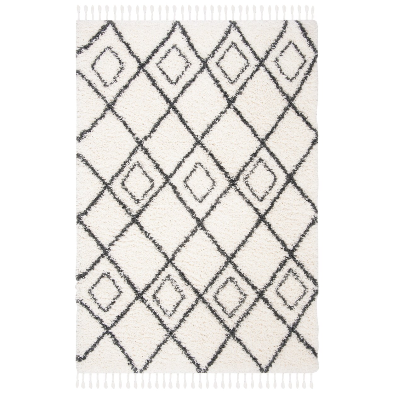 Safavieh   Moroccan Tassel Shag MTS335A Ivory/ Dark Grey Rug