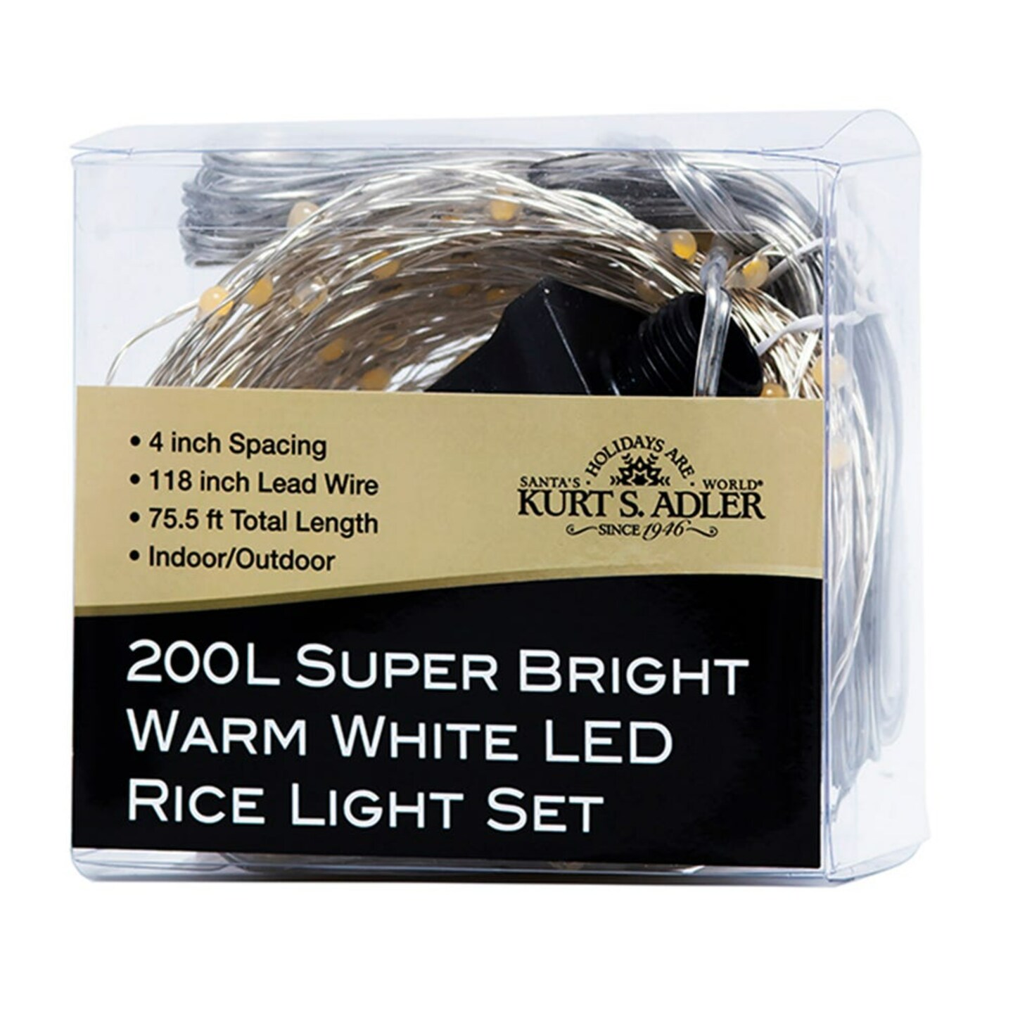 KSA 200-Count Superbright Warm White LED Christmas Rice Light - 75.5ft - Silver Wire
