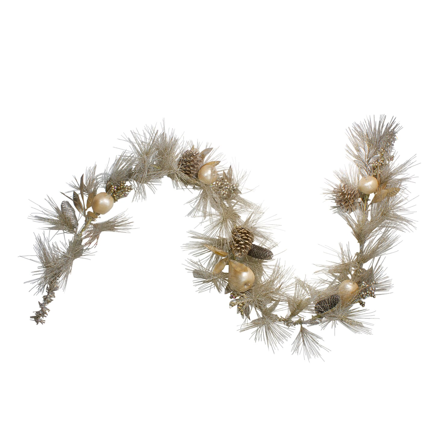 Northlight Glitter Pine Needle and Apple Pine Cone Artificial Christmas Garland - 6&#x27; x 9&#x22; - Unlit