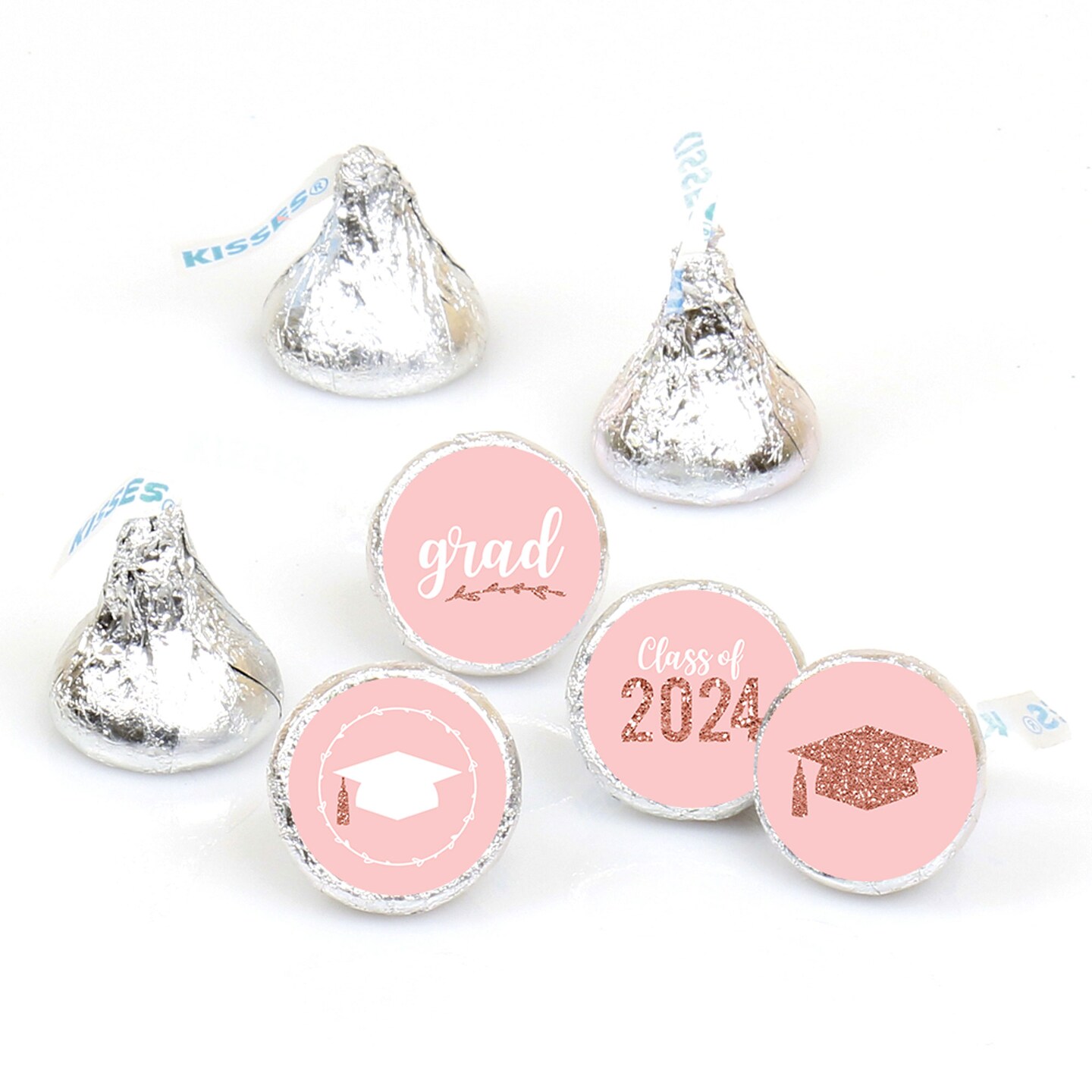 Big Dot of Happiness Rose Gold Grad - 2024 Graduation Party Round Candy Sticker Favors - Labels Fits Chocolate Candy (1 sheet of 108)