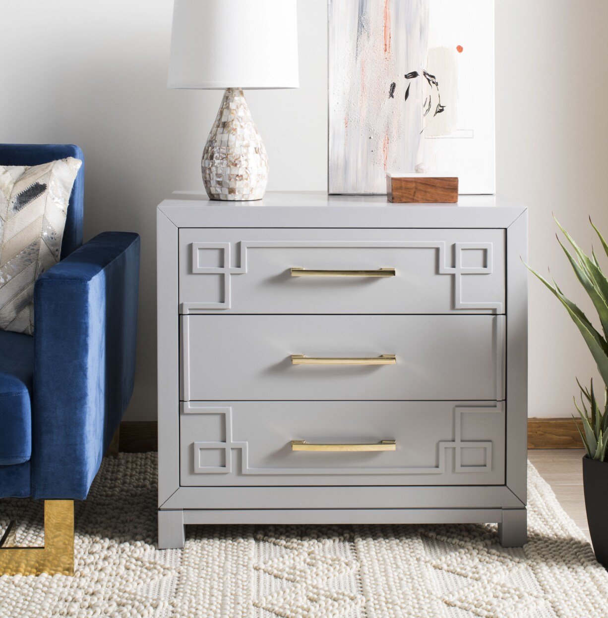 Safavieh   Raina 3-Drawer Chest Grey / Gold