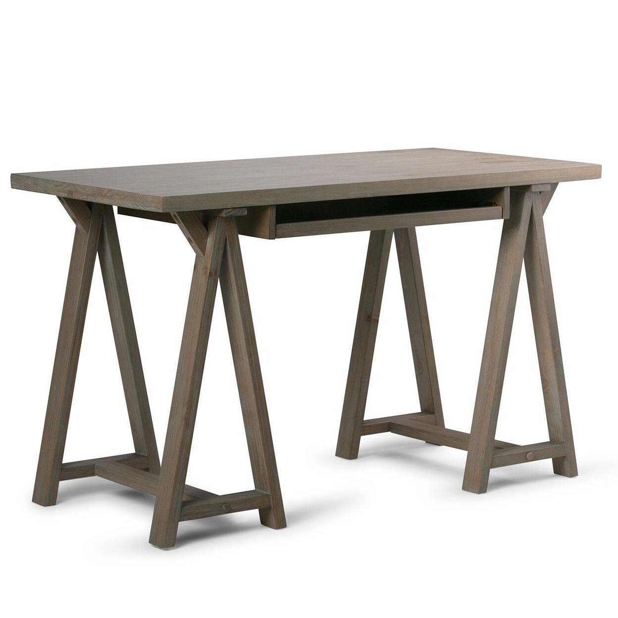 Simpli Home Sawhorse Solid Wood Modern 50"Home Office Desk, Writing Table