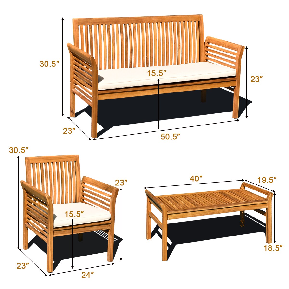 Costway 8 PCS Outdoor Acacia Wood Sofa Furniture Set Cushioned Chair Coffee Table Garden