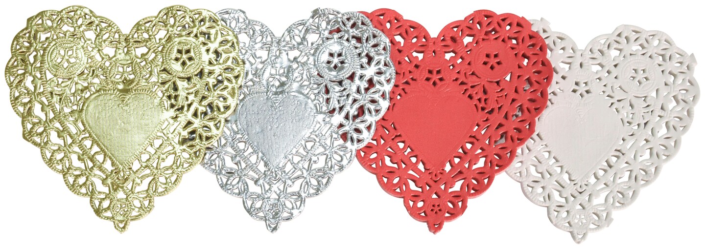 School Smart Paper DieCut Heart Lace Doily, 6 Inches, Assorted Color