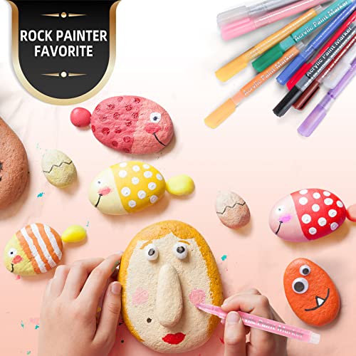 Acrylic Paint Pens Markers -12 Color Waterproof Paint Pens for Rock Painting,Graffiti, Stone, Ceramic, Glass, Wood, Fabric, Canvas, Porcelain, Metal,Water Based Quick Dry Non-Toxic and No Odor