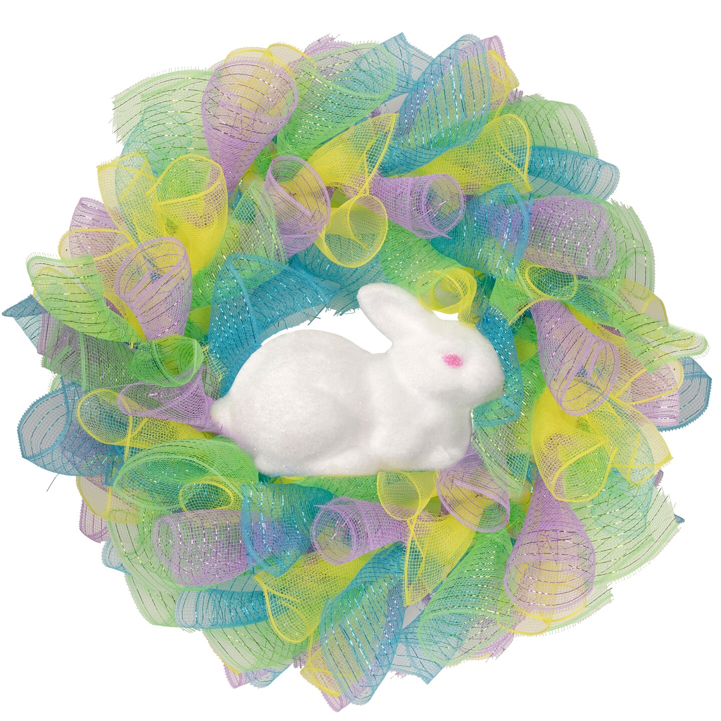 Northlight Pastel Deco Mesh Ribbon Easter Bunny Wreath - 24&#x22;