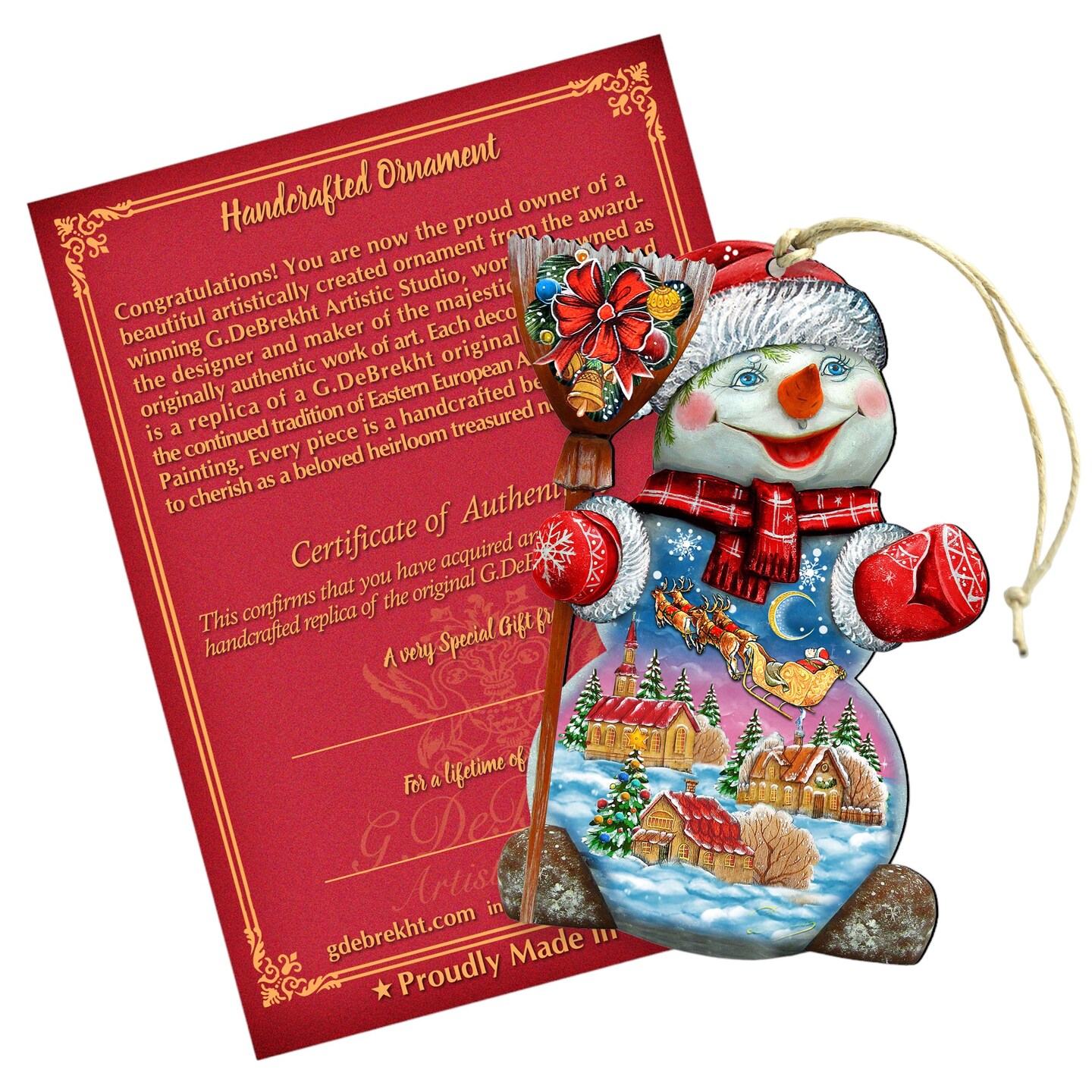 Designocracy Set of 2 Santa Claus Ride Wooden Snowman Christmas Ornaments 5.5&#x22;