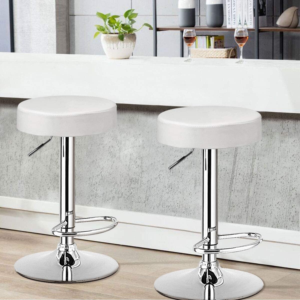 Set of 2 Height Adjustable Swivel Round Bar Stool with Stainless Steel Chrome Base Perfect for Seating in Any Room