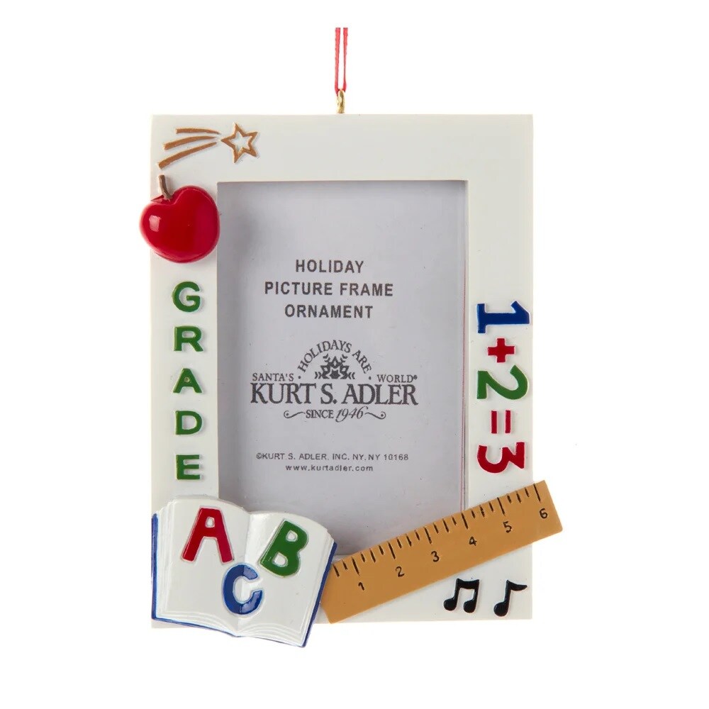 KSA Pack of 12 White and Red Grade School Picture Frame Christmas Ornaments 4.25&#x22;