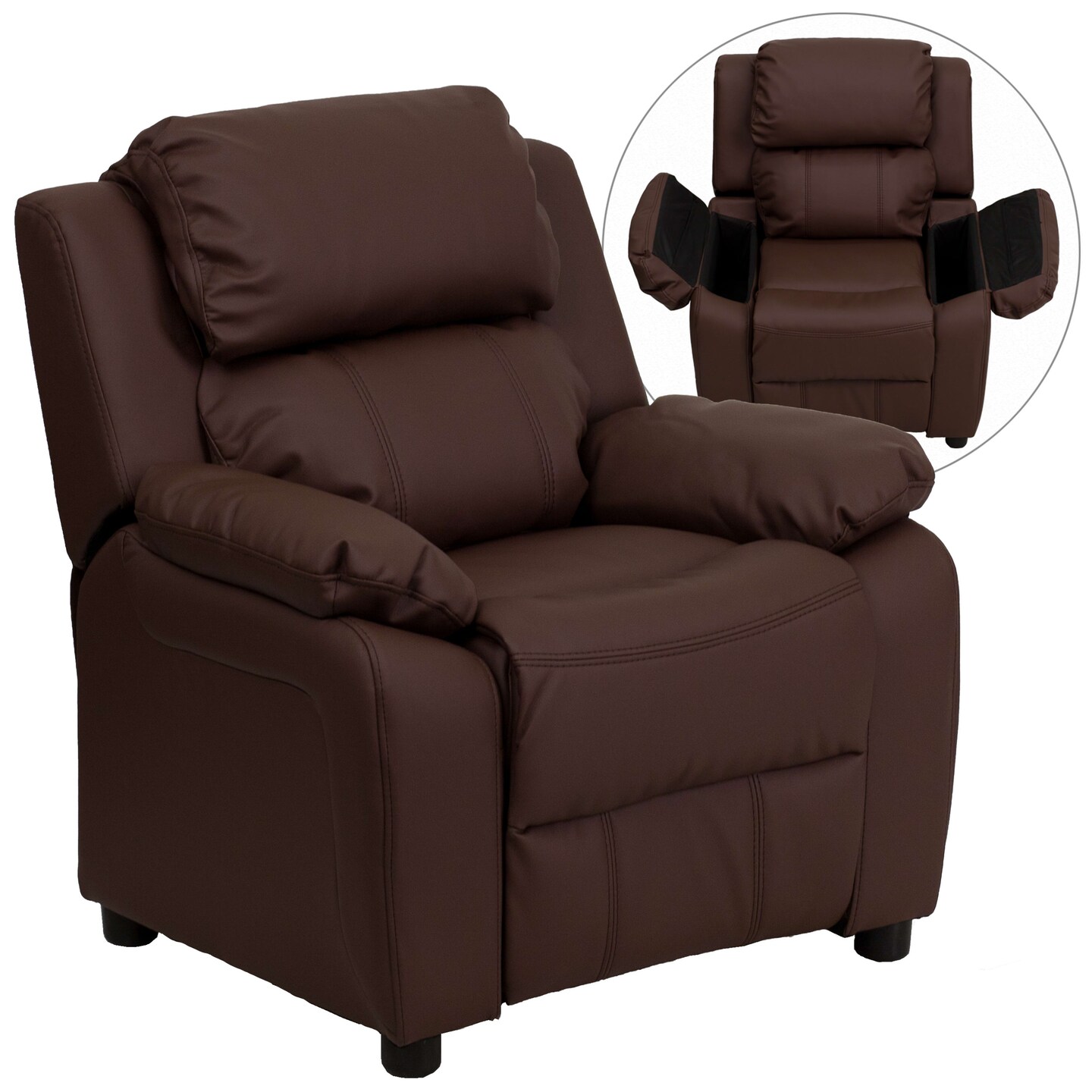 Emma and Oliver Deluxe Padded Contemporary Kids Recliner with Storage Arms