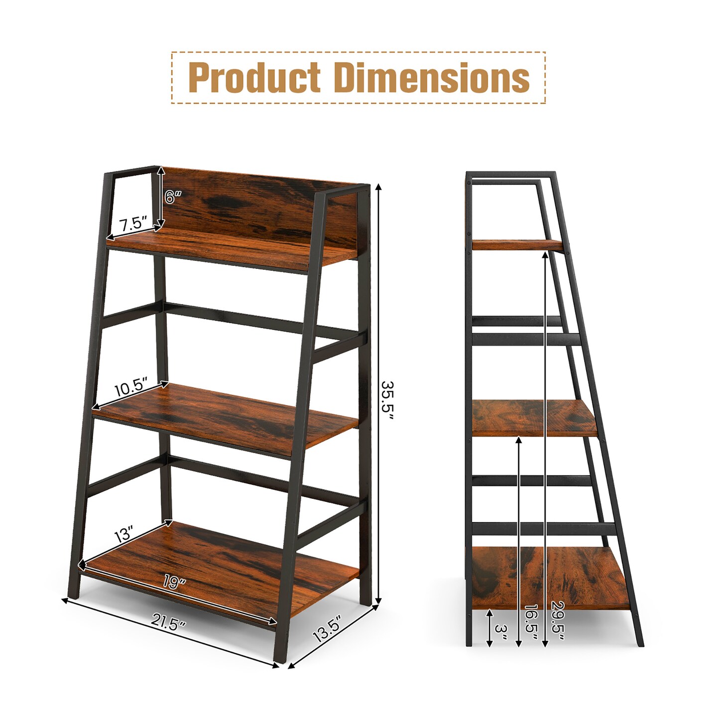 Costway 2PC 3-Tier Ladder Bookshelf Industrial Storage Rack Bookcase Plant Display Shelf