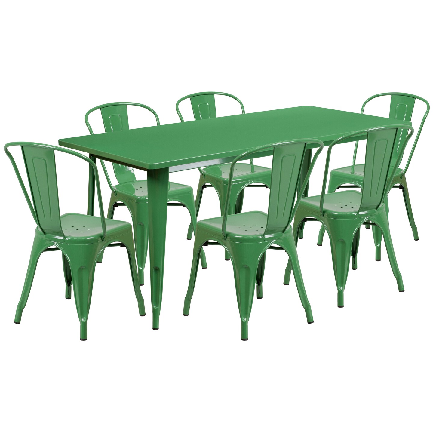 Emma and Oliver Commercial Grade Rectangular Metal Indoor-Outdoor Table Set with 6 Stack Chairs