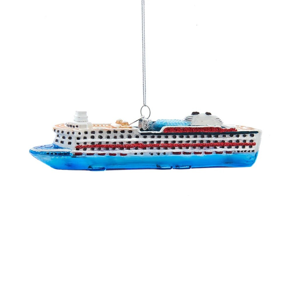 KSA Pack of 8 White and Blue Cruise Ship Christmas Ornaments 8&#x22;