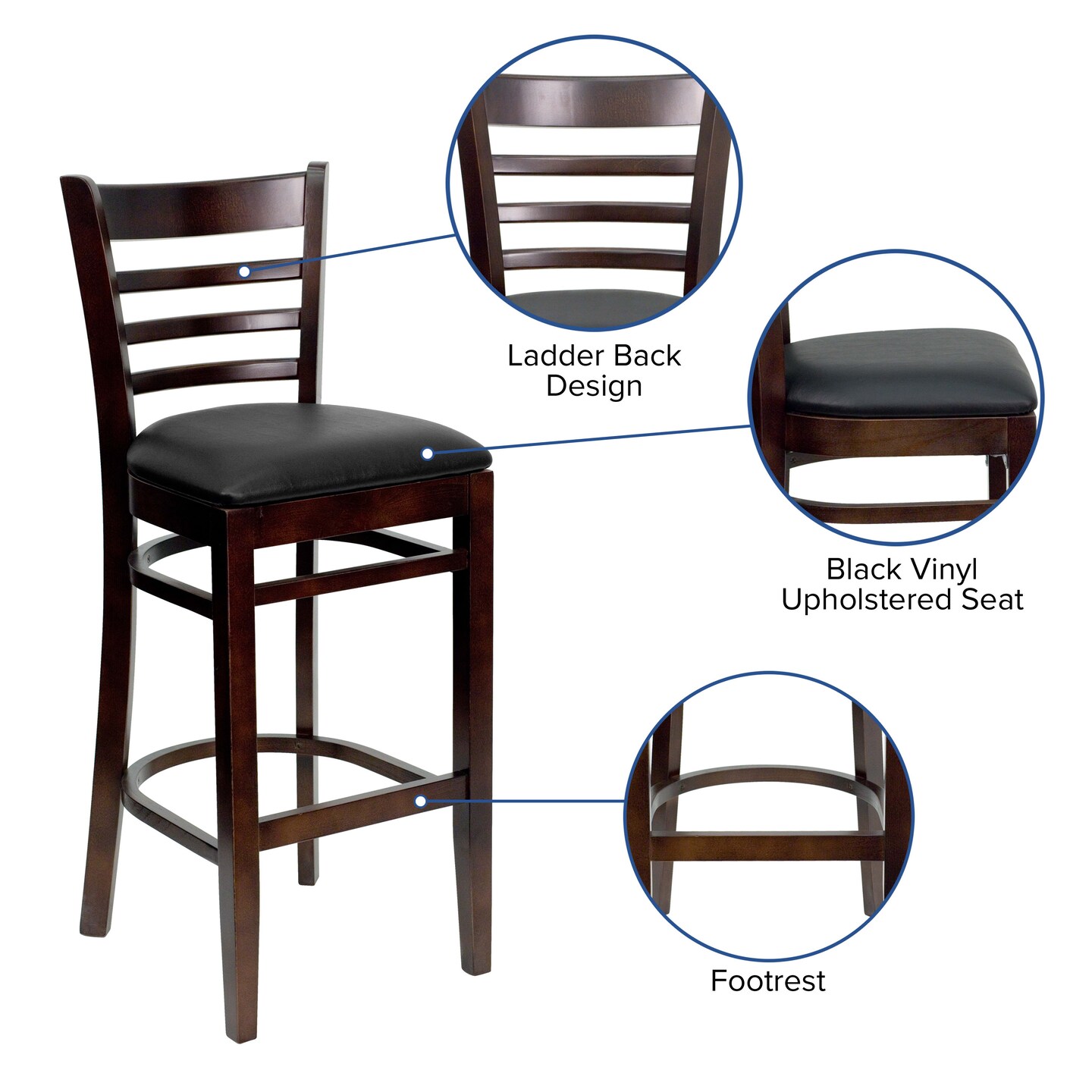 Emma and Oliver Ladder Back Wooden Restaurant Dining Barstool
