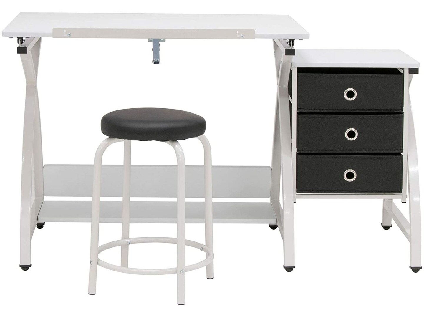 SD STUDIO DESIGNS 2 Piece Venus Craft Table with Angle Adjustable Top and Stool - White/White