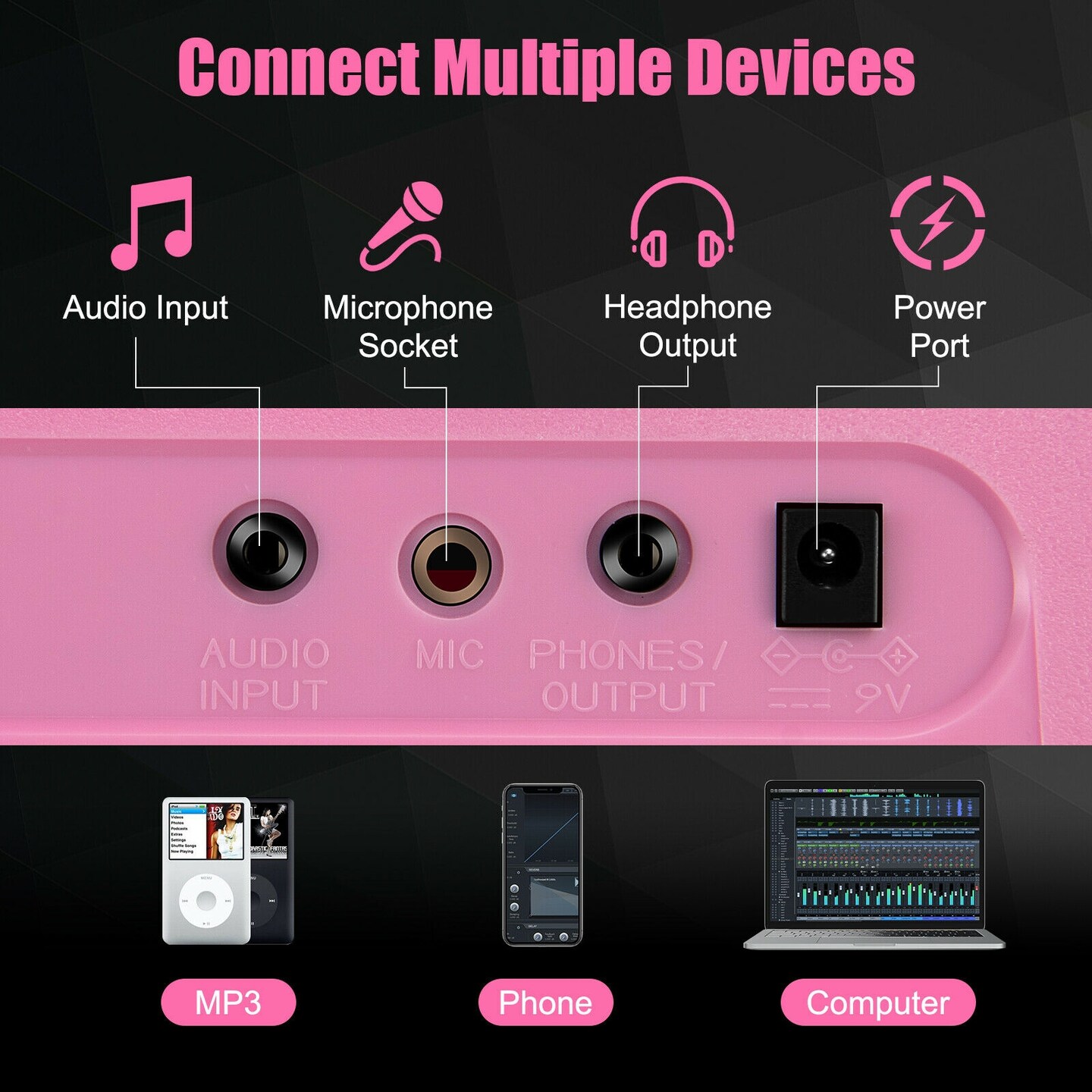 61-Key Portable Multi-functional Electronic Piano Keyboard with 2 Power Supply Modes