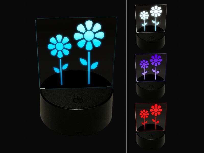 Daisy Flower Pair 3D Illusion LED Night Light Sign Nightstand Desk Lamp