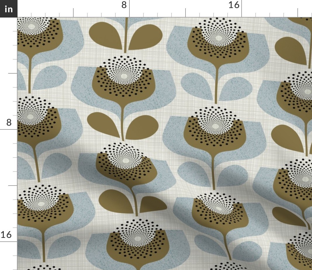 Neutral Botanical Geometric Flowers 70S Inspired Shapes Custom Printed Fabric by Spoonflower Various Fabrics by the Yard or Fat Quarter