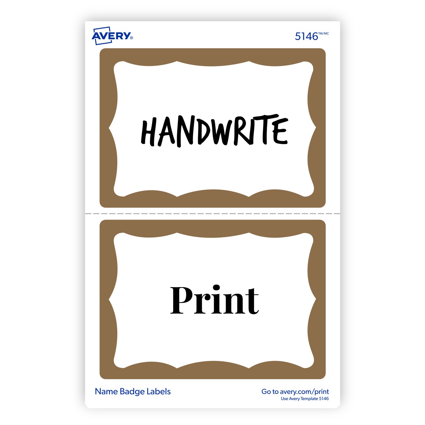 Avery Name Tags, Print or Write, Gold Border, 100 Adhesive Tags Per Pack, 4 Packs, 400 Total (05146)