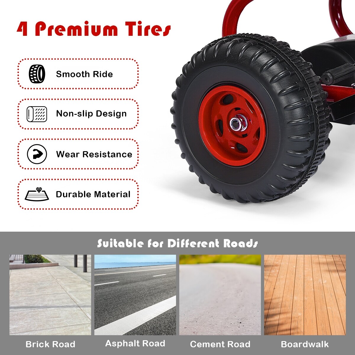 Iron Pedal Powered Ride On Car Go Kart for Kids with Adjustable Seat