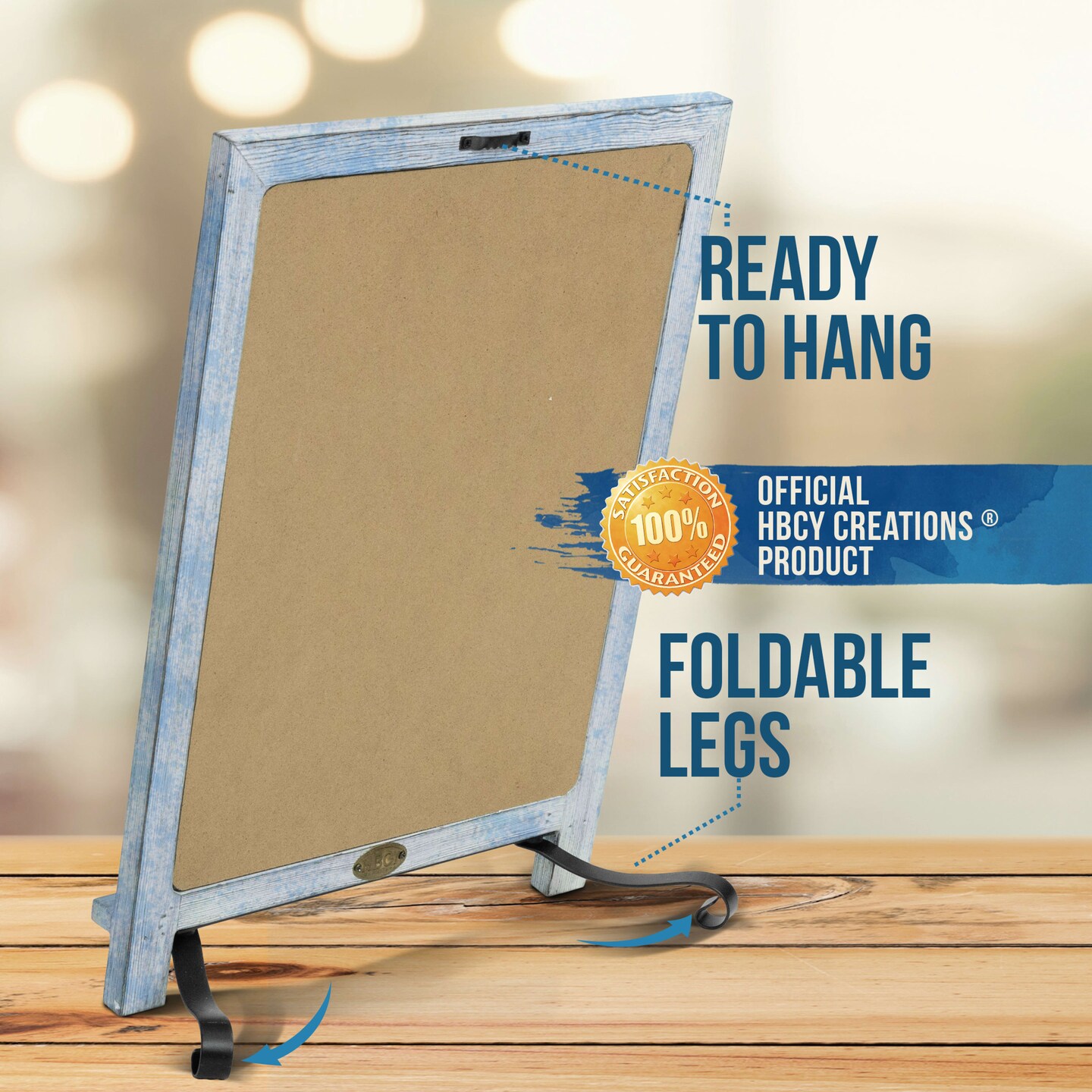 HBCY Creations Hanging or Tabletop Chalkboard with Legs/Wedding Table Sign/Kitchen Countertop Memo Board