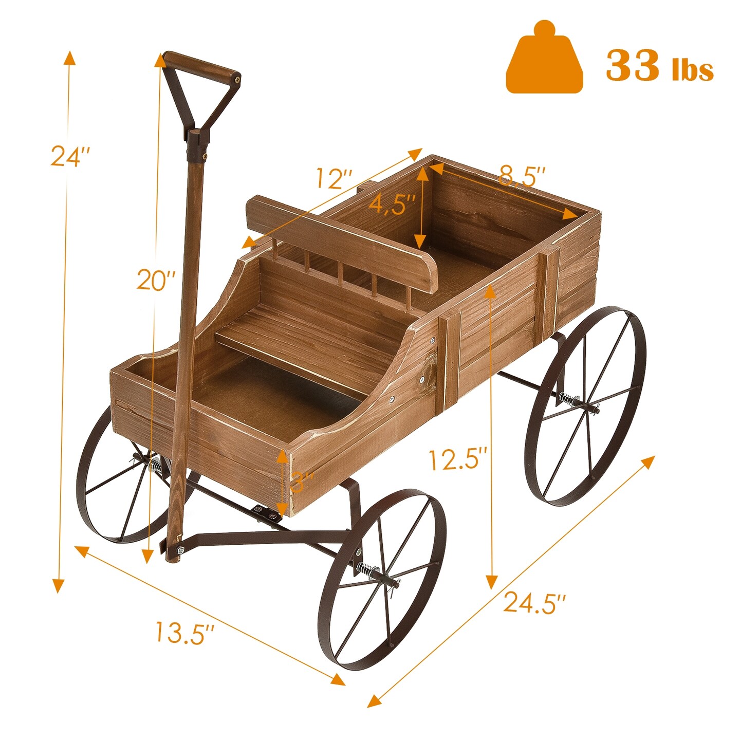 Wooden Wagon Plant Bed With Wheel for Garden Yard