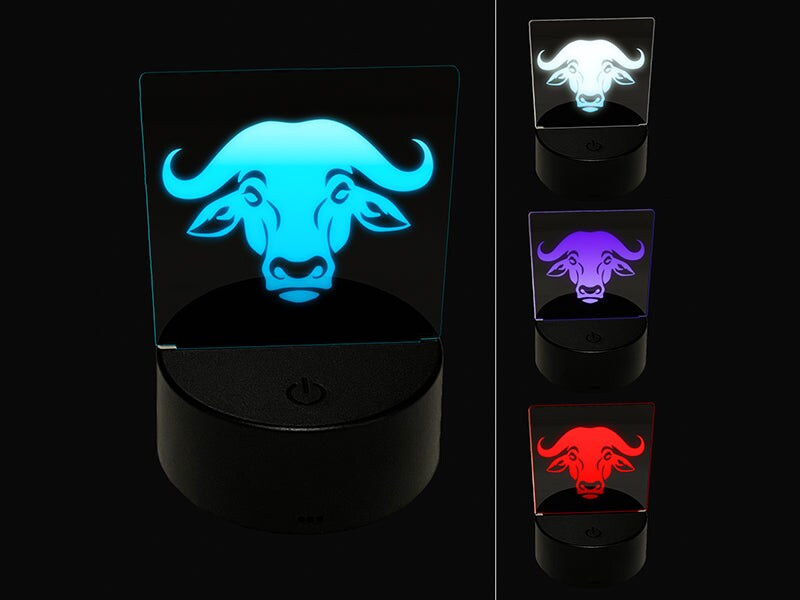 Water Cape Buffalo Bison Ox 3D Illusion LED Night Light Sign Nightstand Desk Lamp