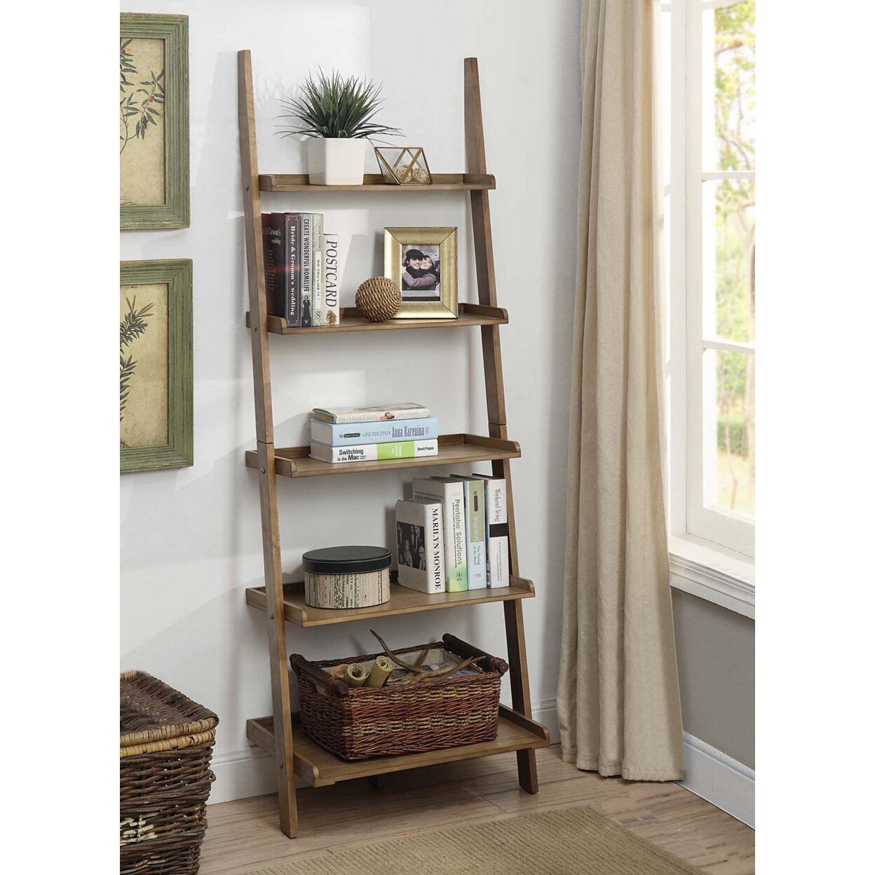 Convenience Concepts American Heritage Bookshelf Ladder, Driftwood