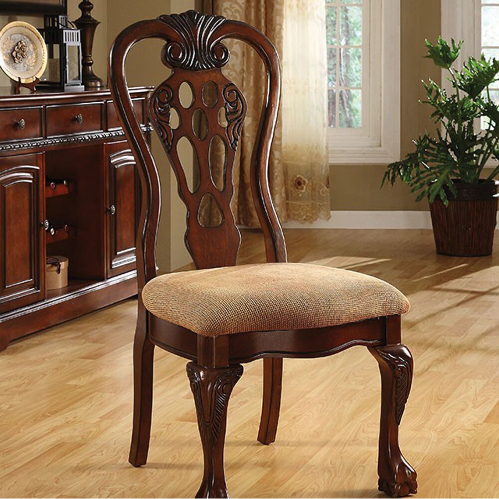 Saltoro Sherpi Traditional Fabric Upholstered Wooden Side Chair, Set Of 2, Brown-