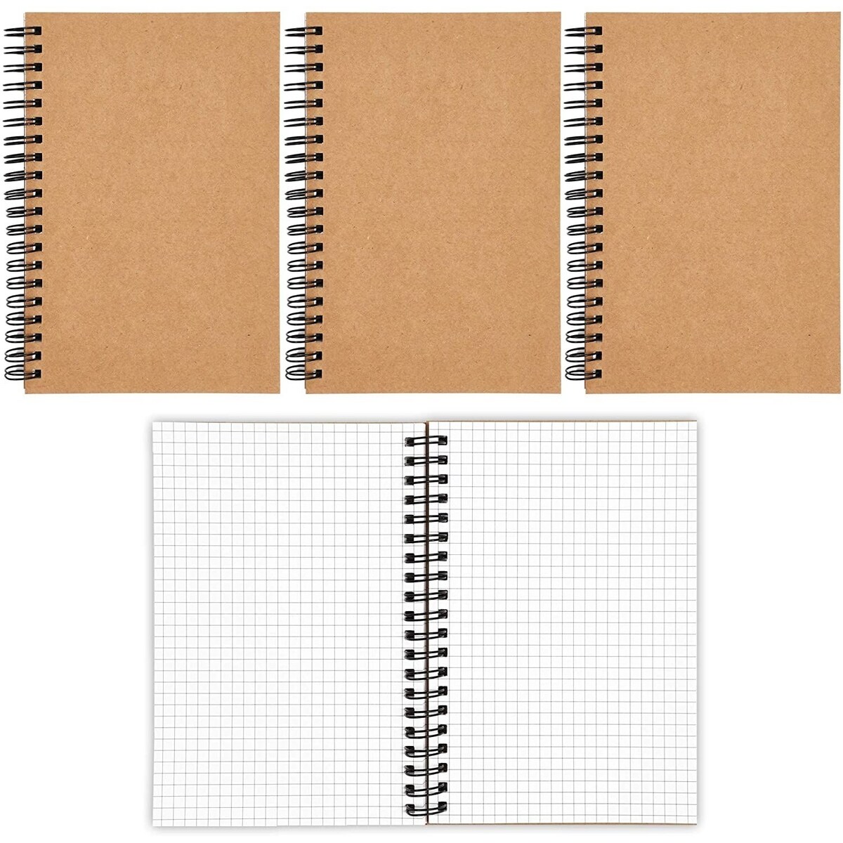 Spiral Bound Graph Paper Notebooks, 50 sheets A5 Journal (5 x 7 In, 4 Pack) Brown