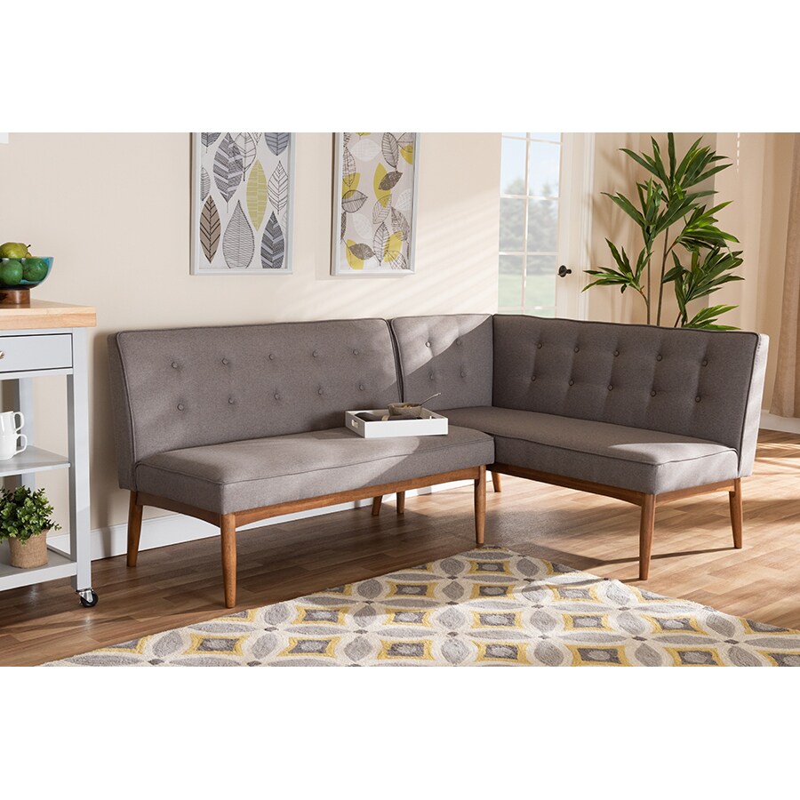 Wholesale Interiors Baxton Studio Arvid Mid-Century Modern Gray Fabric Upholstered 2-Piece Wood Dining Nook Banquette Set