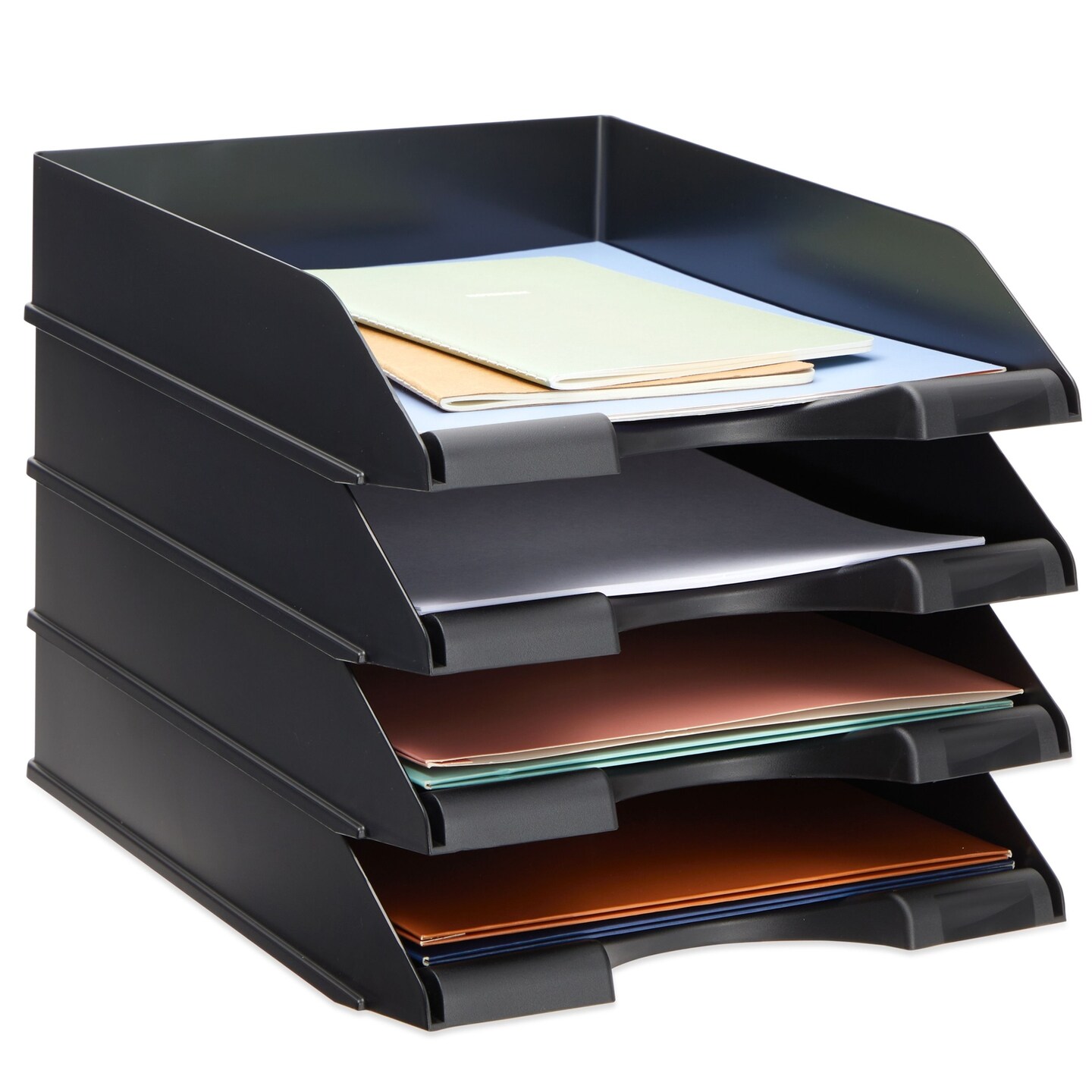 4 Pack Black Stackable Paper Trays for Letter Documents, Desktop File  Organizers for Office Supplies, Stackable Desk Tray Holder for Paper Storage  (10 x 13.45 x 2.5 In)