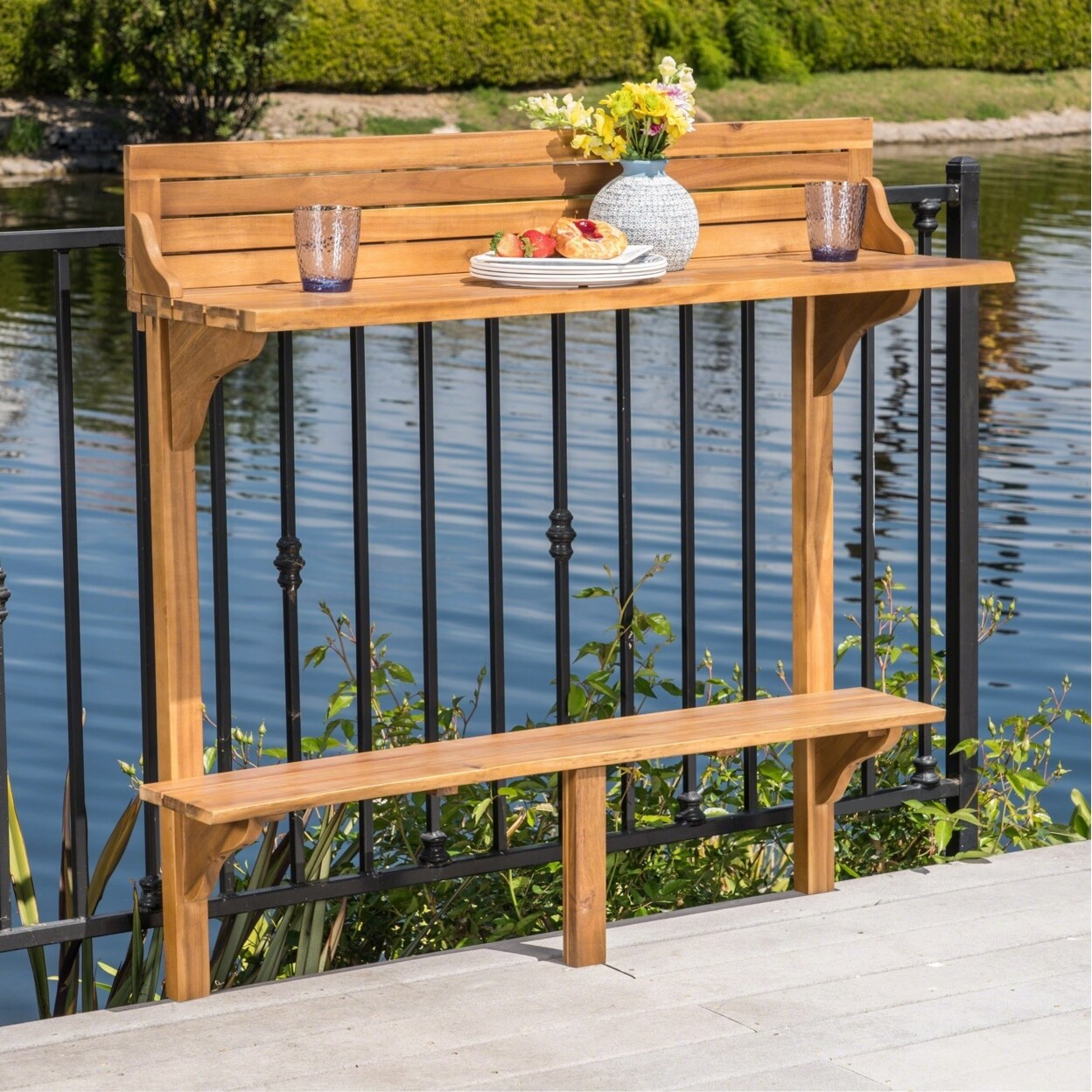 GDFStudio Cassie Outdoor Acacia Wood Balcony Bar Table