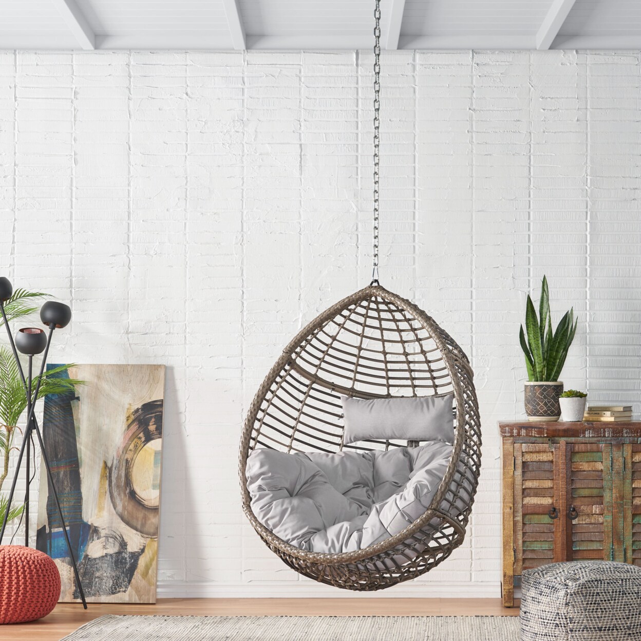 GDFStudio Hempstead Indoor/Outdoor Wicker Hanging Teardrop / Egg Chair (NO STAND)