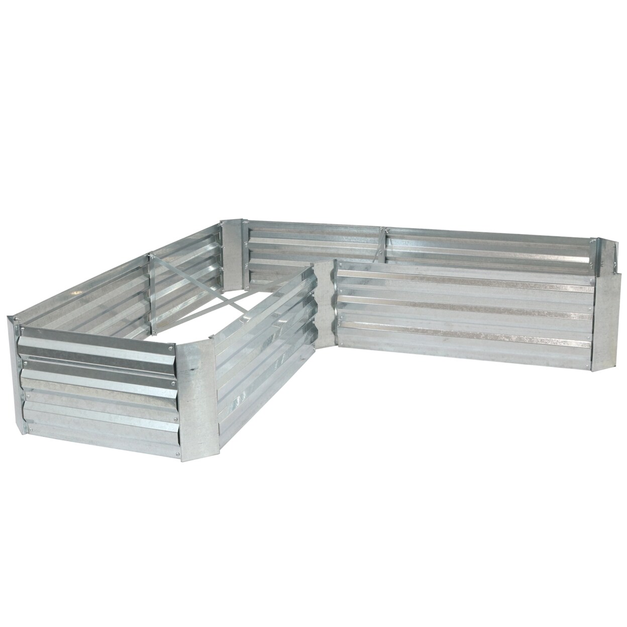 Sunnydaze Galvanized Steel L-Shaped Raised Garden Bed - 59.5 In - Silver
