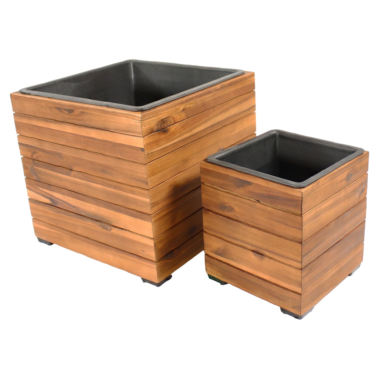 Sunnydaze 2-Piece Square Wood Planter Box with Liner - Light Brown by