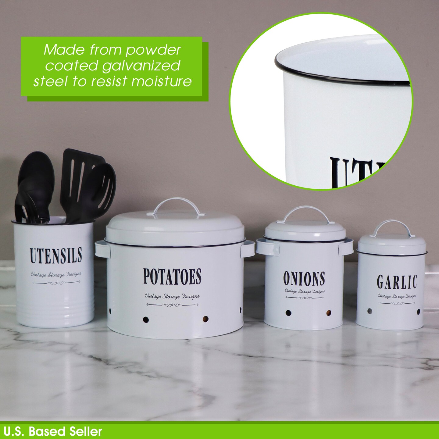7Penn Cooking Utensil Holder - Covered Butter Dish - Garlic Onion Potato Storage