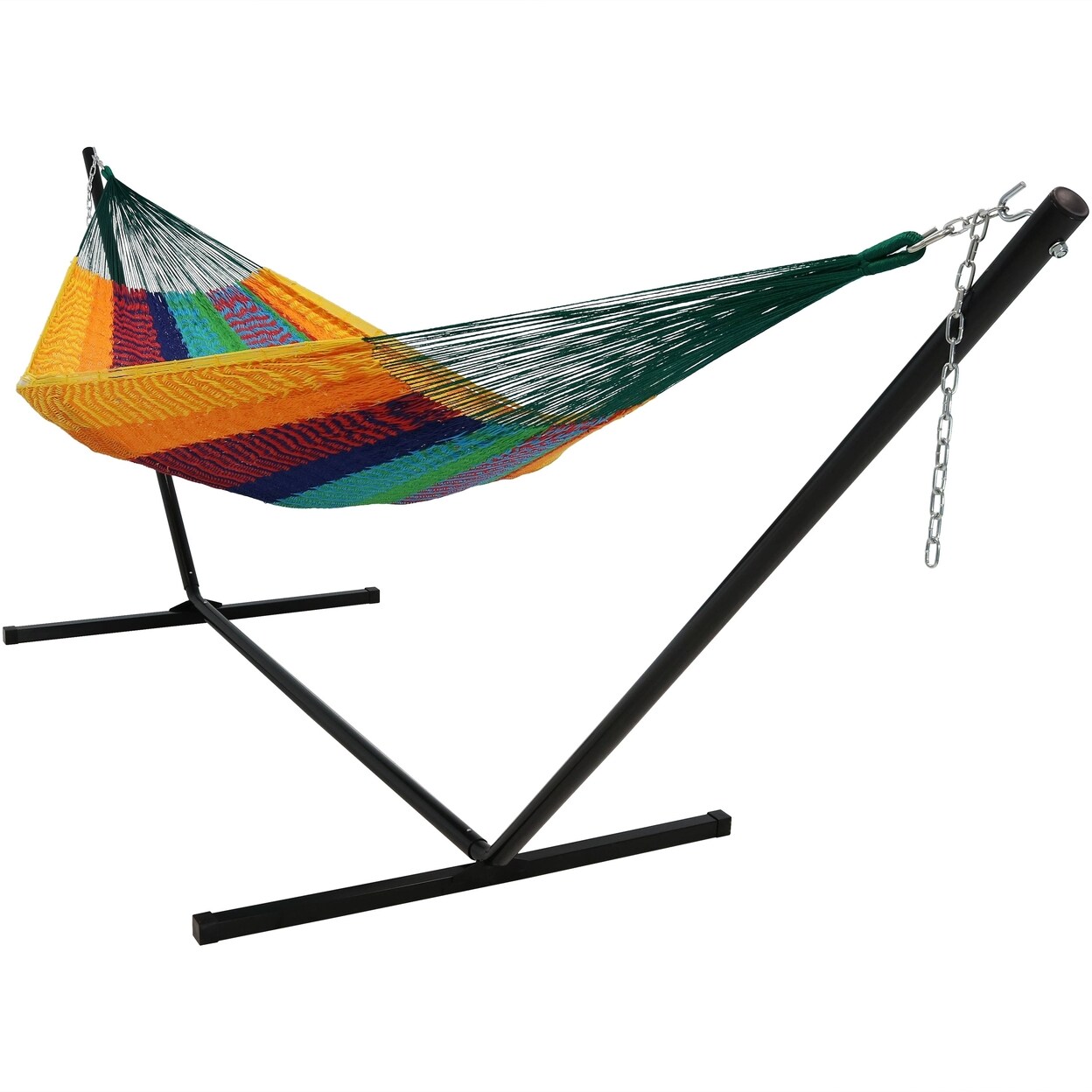 Sunnydaze   2-Person Cotton/Nylon Hammock with Steel Stand - Multi-Color