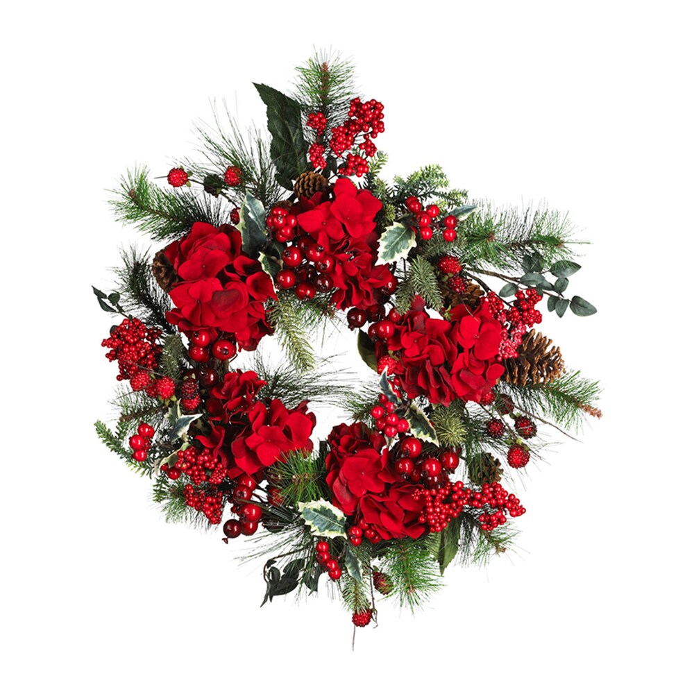 Nearly Natural   22&#x22; Hydrangea Holiday Wreath Holiday